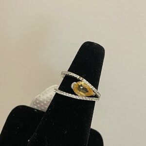 Pear Cut Citrine Double Shank Ring In Sterling Silver White Topez Size 7